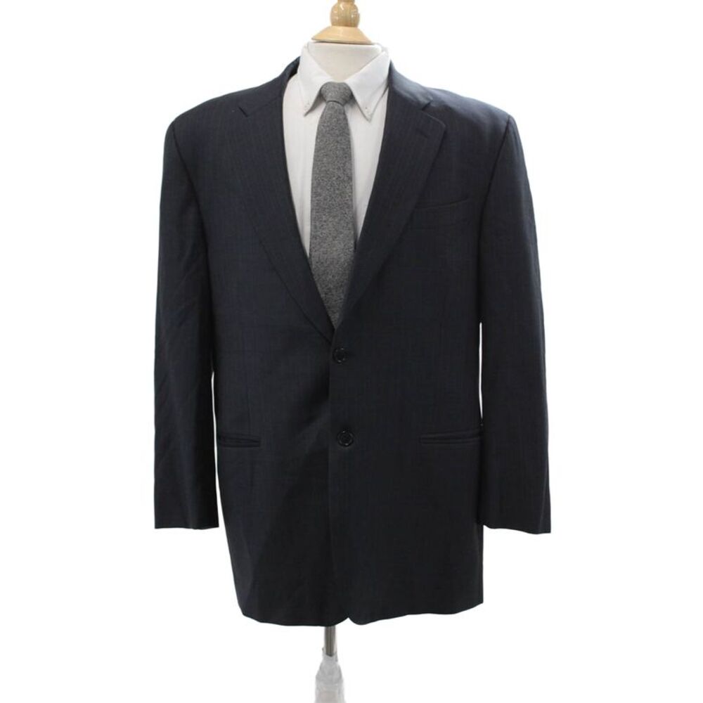Gianfranco Ferre Mens Suit Jacket Dark Blue Striped Polyester Button Size 44